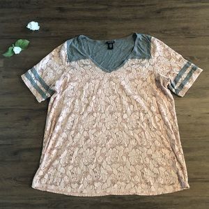 Torrid Pink and Grey Lace T-Shirt